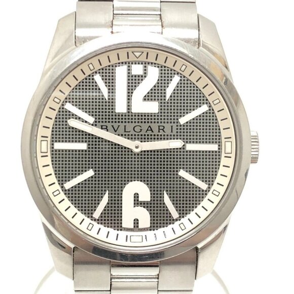 BVLGARI ST42S Solo tempo Quartz Men\'s Watch Round Wristwatch SS Silver main image 14